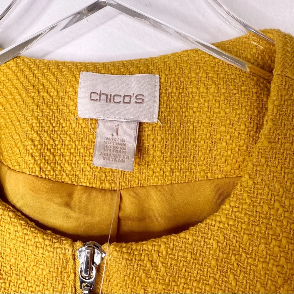 NWT Chicos Textured LS Jacket Glistening Yellow Medium/8 - Picture 9 of 13